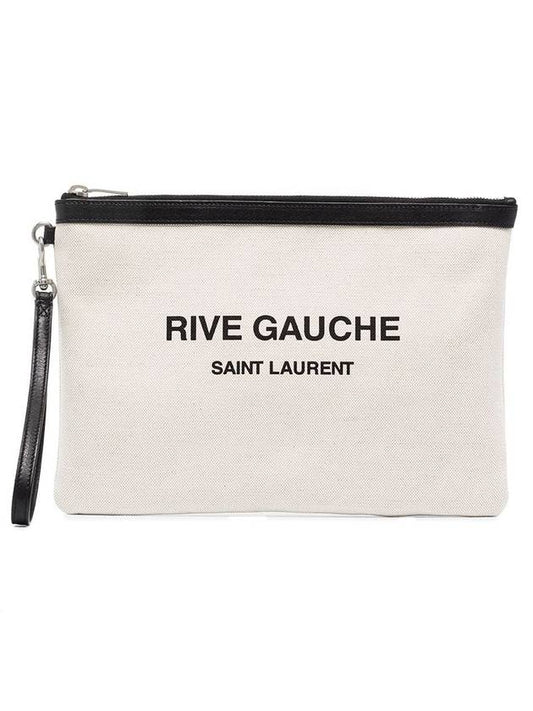 Luxury Saint Laurent Rive Gauche Zipper Strap Canvas Clutch Bag White