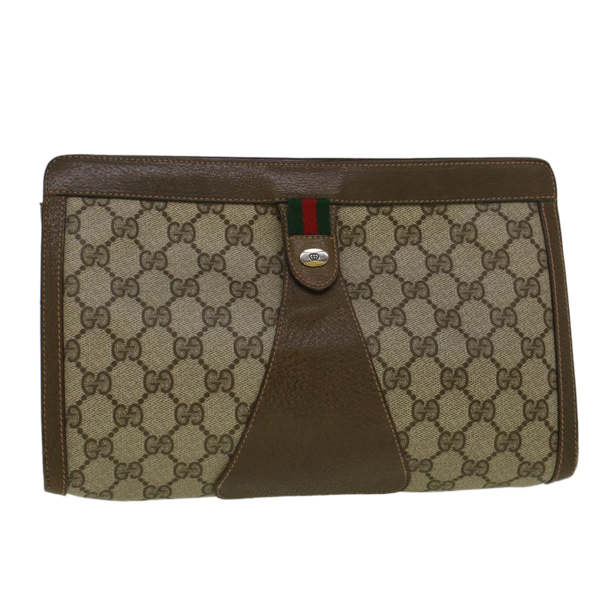 Luxury Gucci Trending 2025 GG Canvas Web Sherry Line Clutch Bag PVC Leather Beige Green