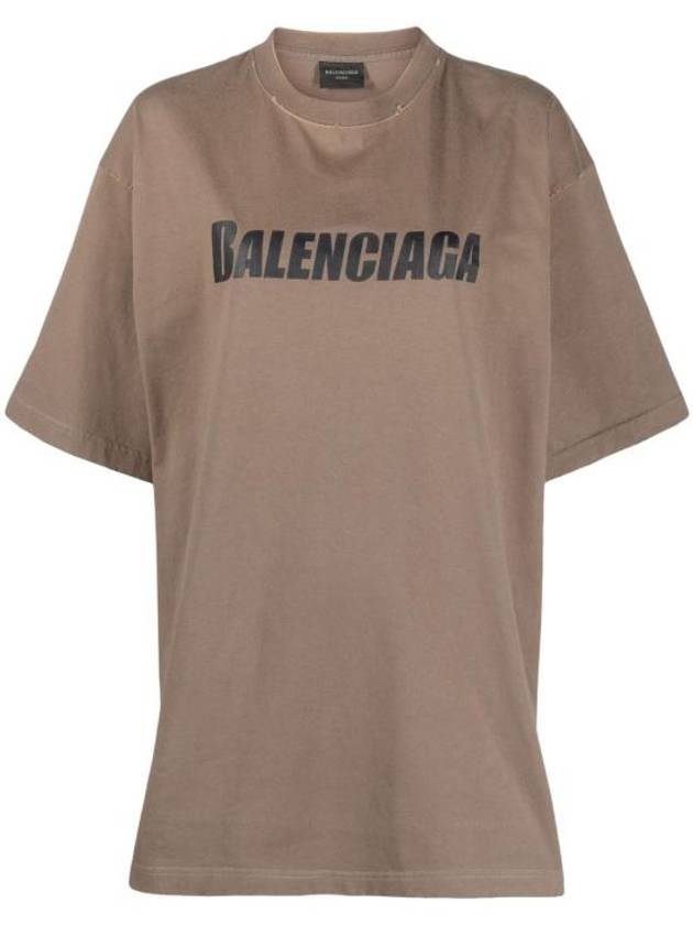 Luxury Balenciaga Logo Print Short Sleeve T-Shirt Taupe