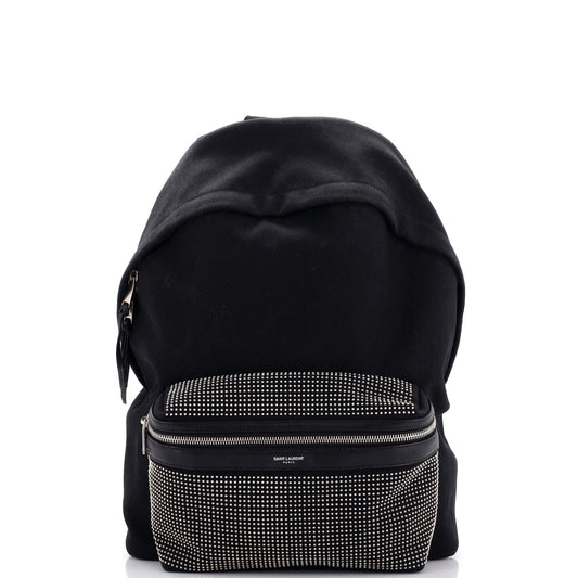 Luxury Saint Laurent City Backpack Studded Canvas Medium