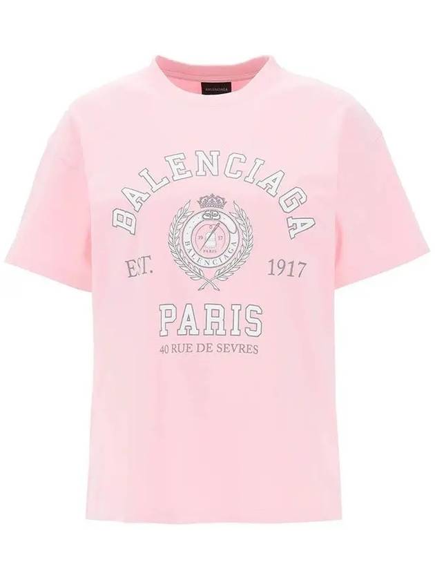 Luxury Balenciaga College 1917 Print Short Sleeve T-Shirt Pink