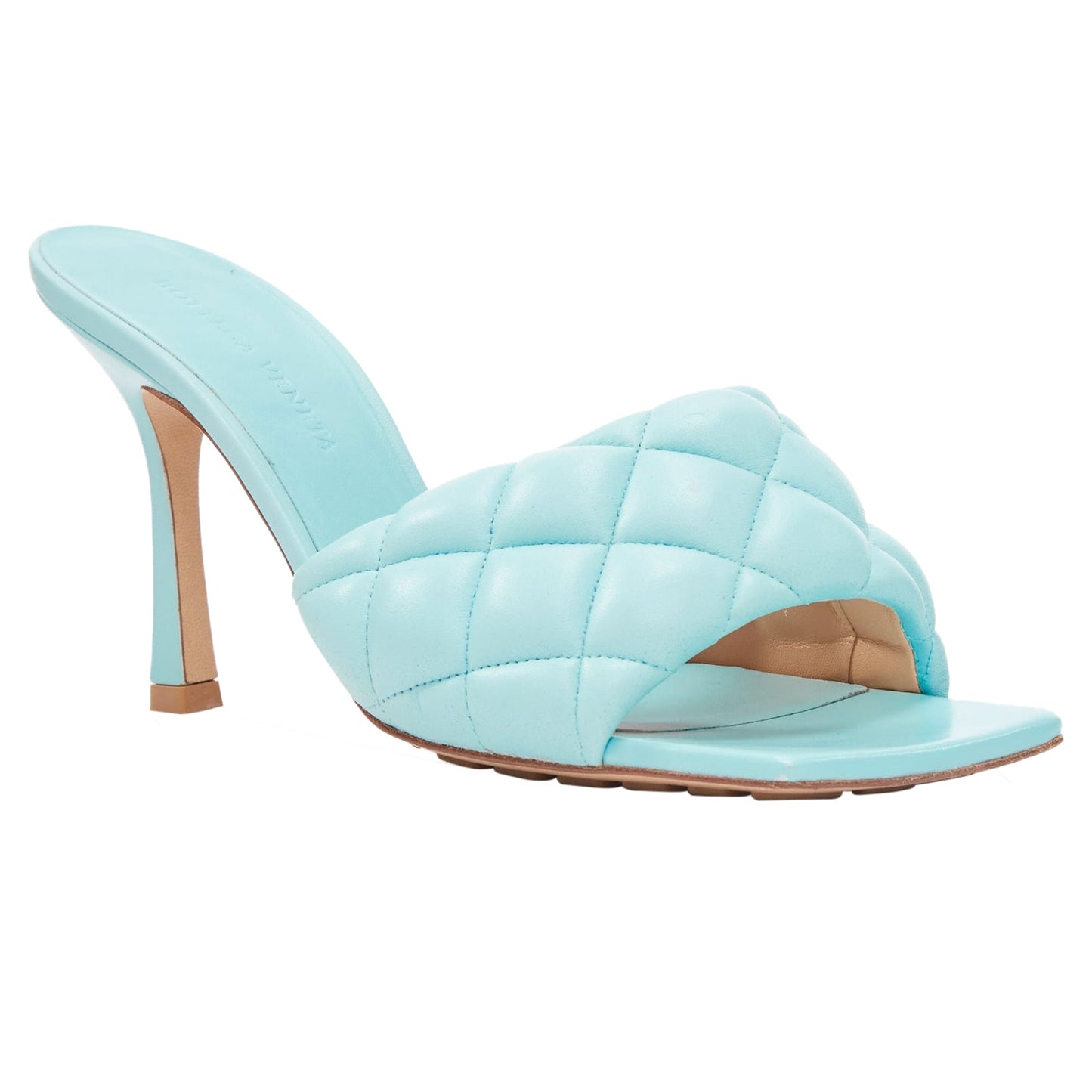 Luxury Bottega Veneta Padded Matelasse Leather Square Toe Mule Sandals