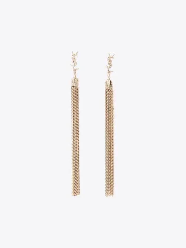 Luxury Saint Laurent Monogram Chain Tassel Loulou  Earrings Gold