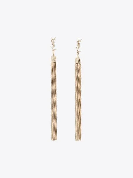 Luxury Saint Laurent Monogram Chain Tassel Loulou  Earrings Gold
