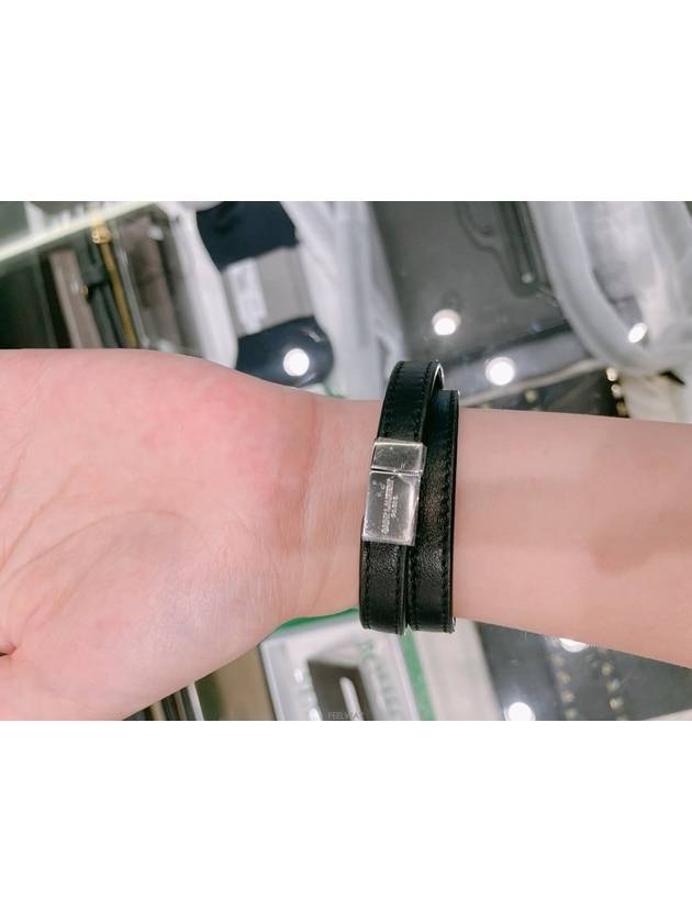 Luxury Saint Laurent Opyum Silver Double Wrap Bracelet Black