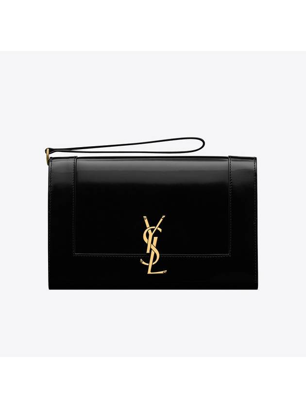 Luxury Saint Laurent Cassandre Logo Flap Clutch Bag Black