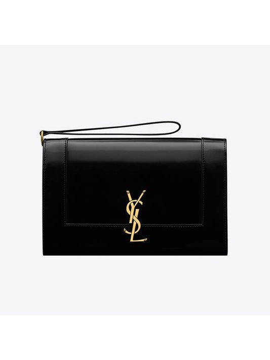 Luxury Saint Laurent Cassandre Logo Flap Clutch Bag Black
