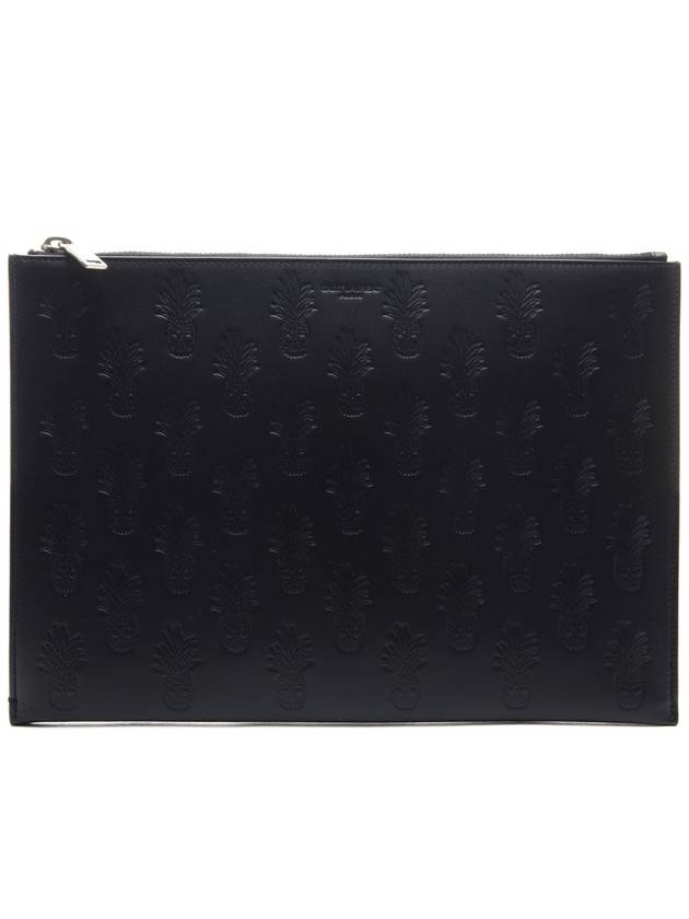 Luxury Saint Laurent Skull Pineapple Pattern Clutch Bag Black