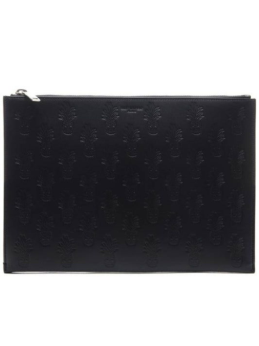 Luxury Saint Laurent Skull Pineapple Pattern Clutch Bag Black
