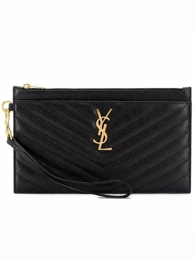 Luxury Saint Laurent Cassandre Matelasse Large Zipped Clutch Bag Black