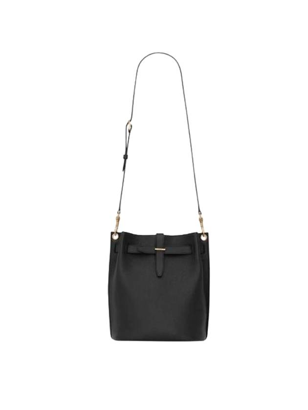 Luxury Saint Laurent Grained Leather Boucle Bucket Bag Black