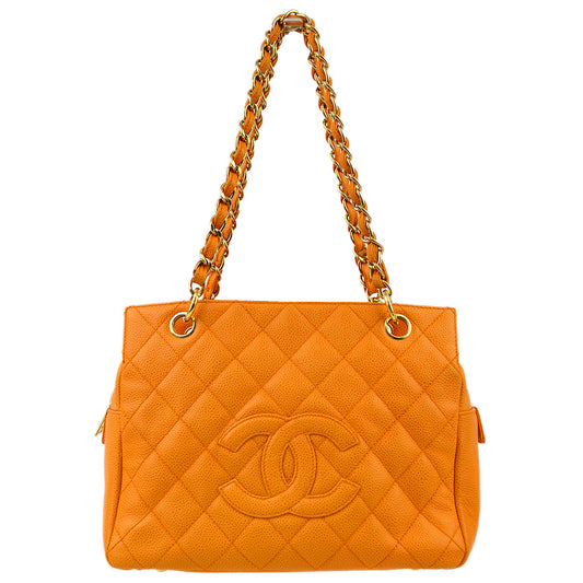 Luxury Chanel Orange Caviar Petite Timeless Tote PTT Chain Handbag
