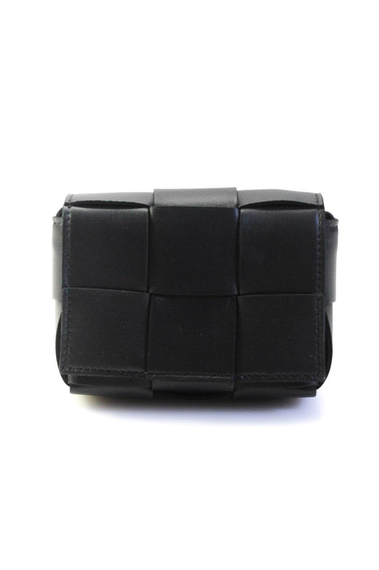 Luxury Bottega Veneta Womens Intrecciato Leather Mini Candy Cassette Handbag Black
