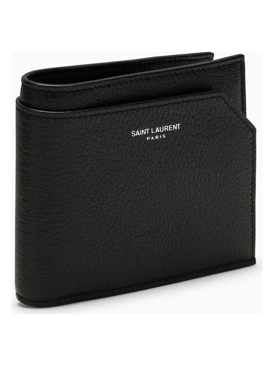Luxury Saint Laurent Men's Grained Leather East/west Wallet With Coin Purse in Black | 783745AADA3