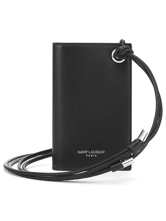 Luxury Saint Laurent Men's Logo Strap Card Wallet Black