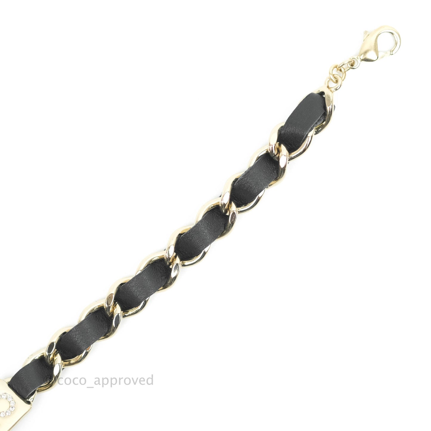 Chanel Crystal Nameplate Pearl CC Pendant Choker Gold Tone 21A