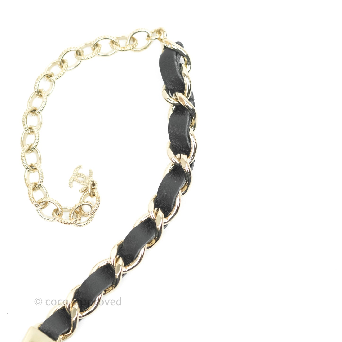 Chanel Crystal Nameplate Pearl CC Pendant Choker Gold Tone 21A