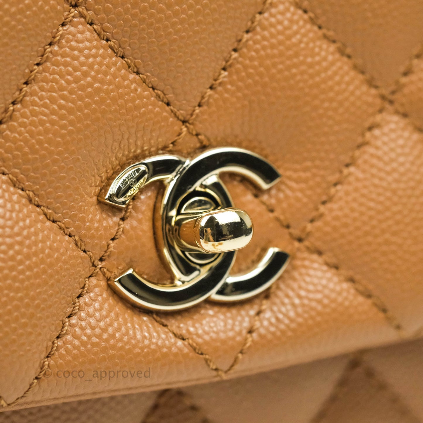 Chanel Mini (Small) Coco Handle Quilted Caramel Dark Beige Caviar Gold Hardware 21P