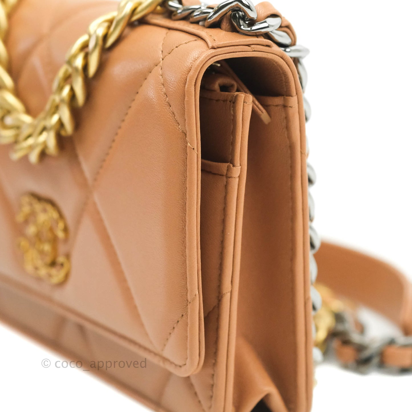Chanel 19 Wallet on Chain WOC Dark Beige Caramel Lambskin Mixed Hardware 21K