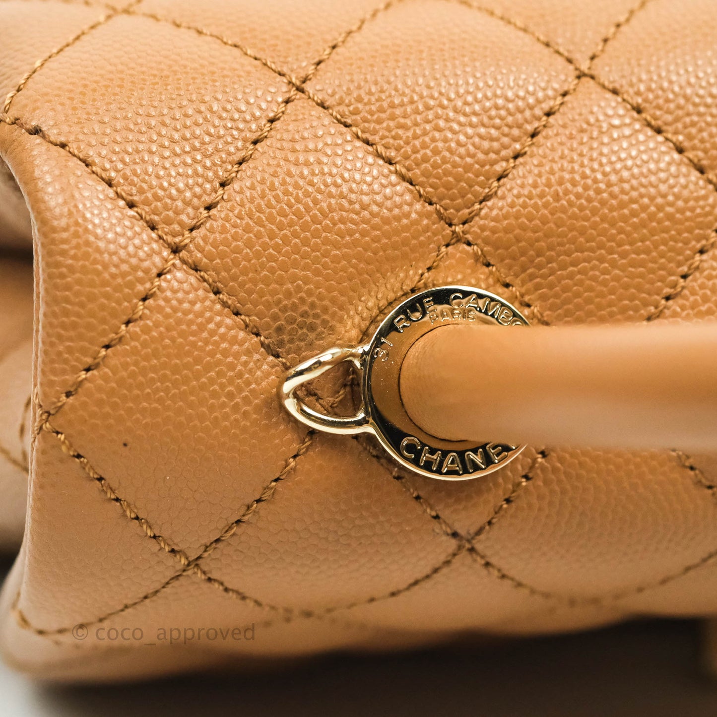 Chanel Mini (Small) Coco Handle Quilted Caramel Dark Beige Caviar Gold Hardware 21P