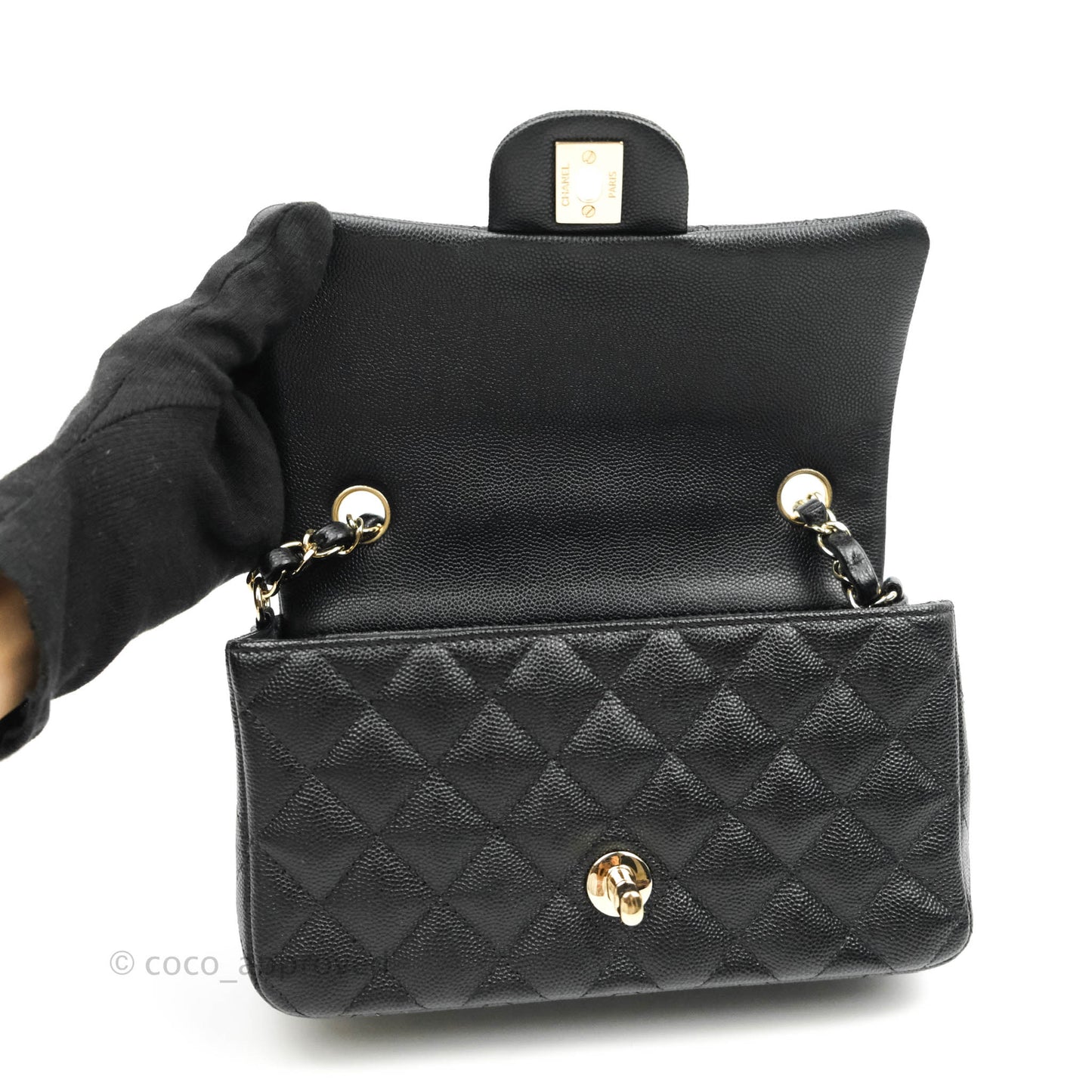 Chanel Quilted Mini Rectangular Black Caviar Gold Hardware 18B