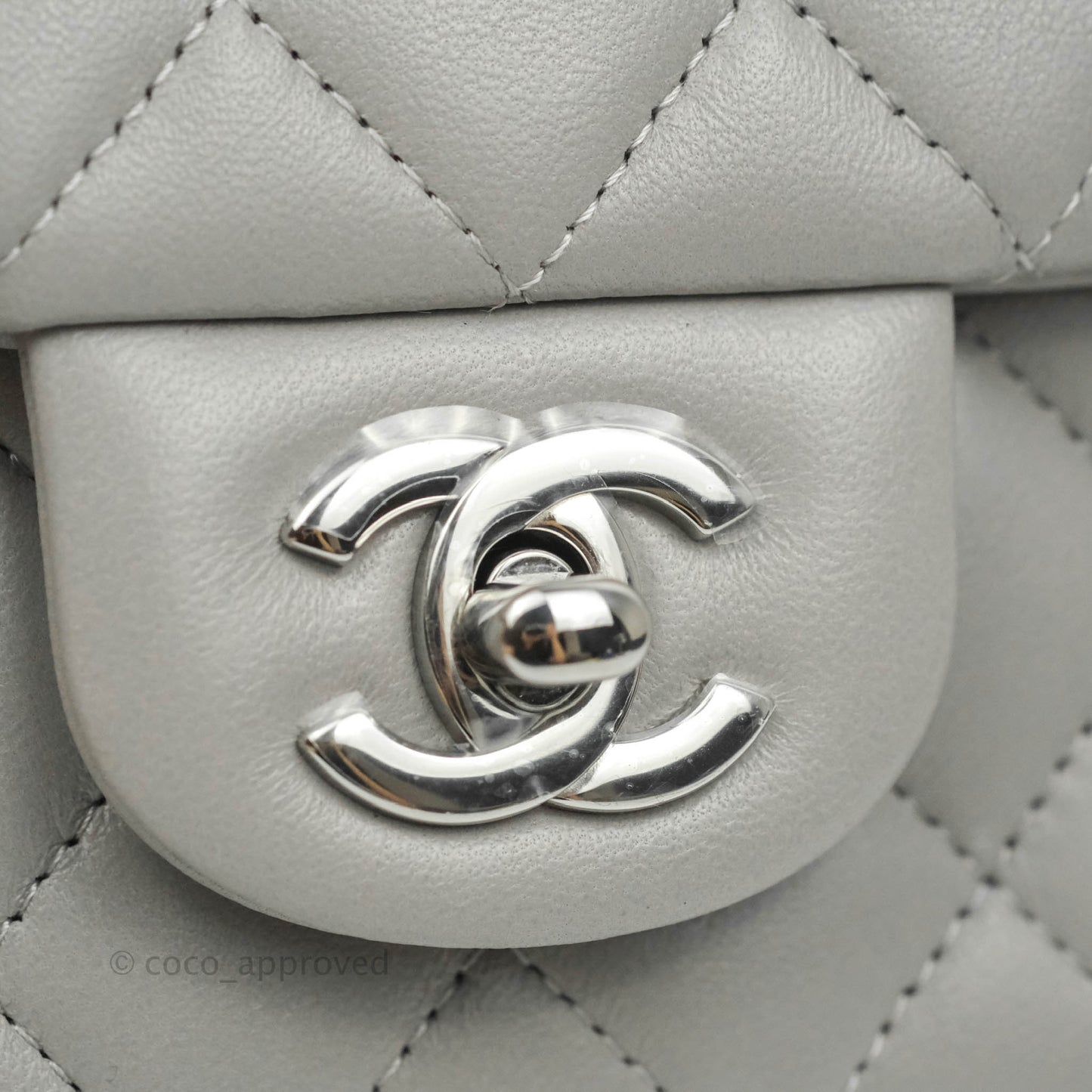 Chanel Classic Quilted Mini Rectangular Flap Grey Lambskin Silver Hardware 21B