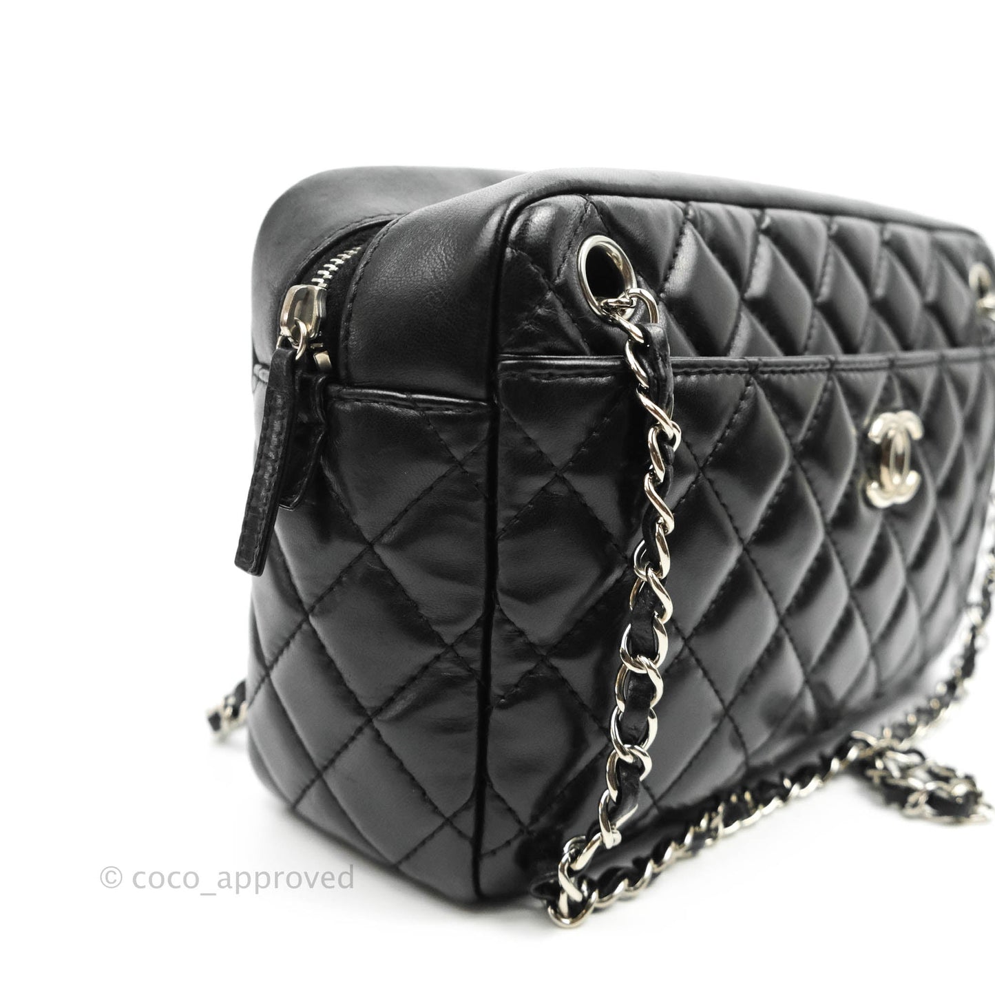 Chanel Quilted Camera Case Bag Black Lambskin Silver Hardware