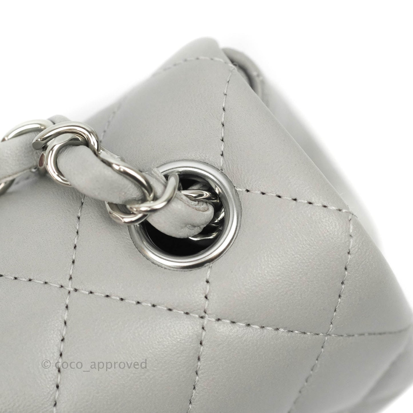 Chanel Classic Quilted Mini Rectangular Flap Grey Lambskin Silver Hardware 21B