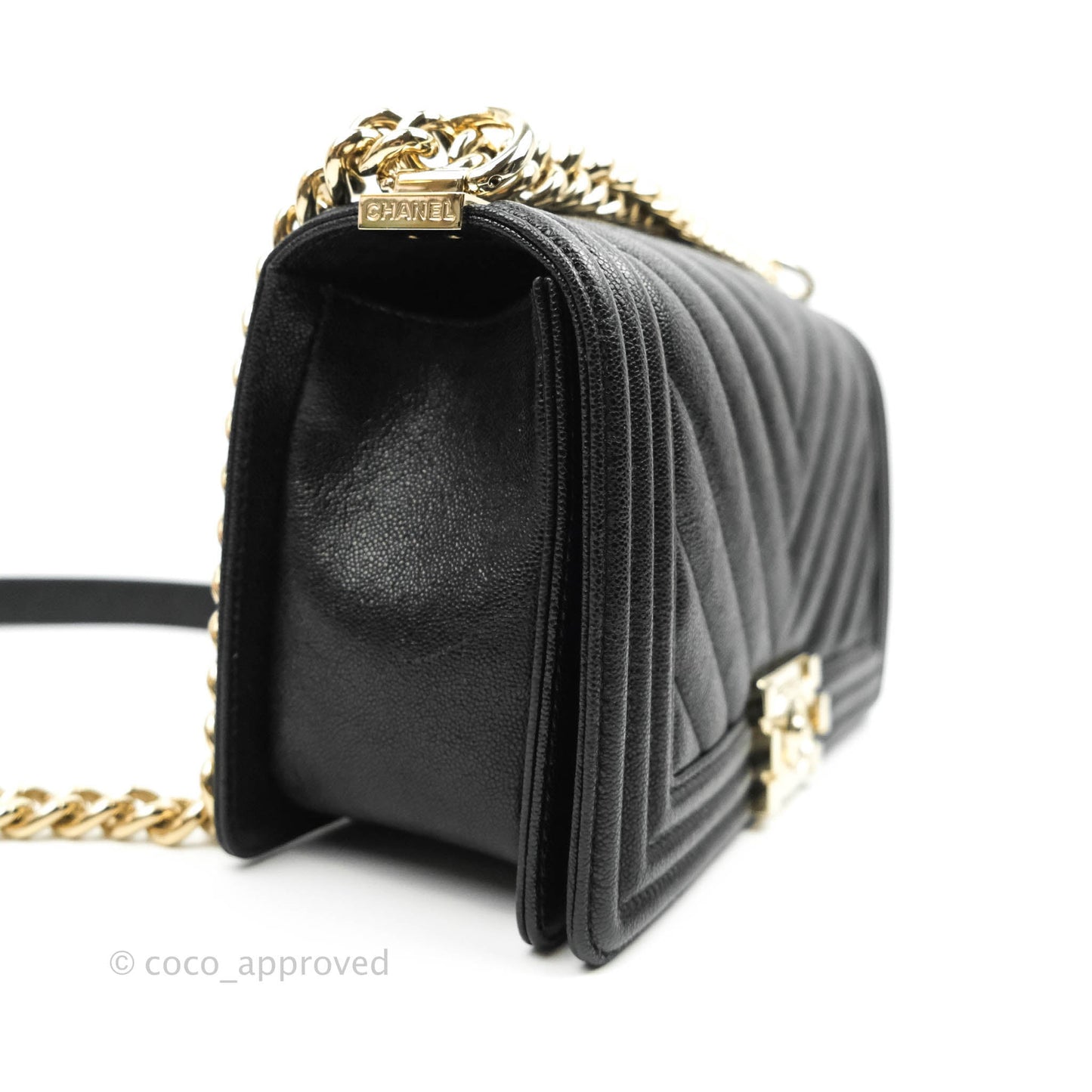 Chanel Boy Chevron Medium Black Caviar Gold Hardware