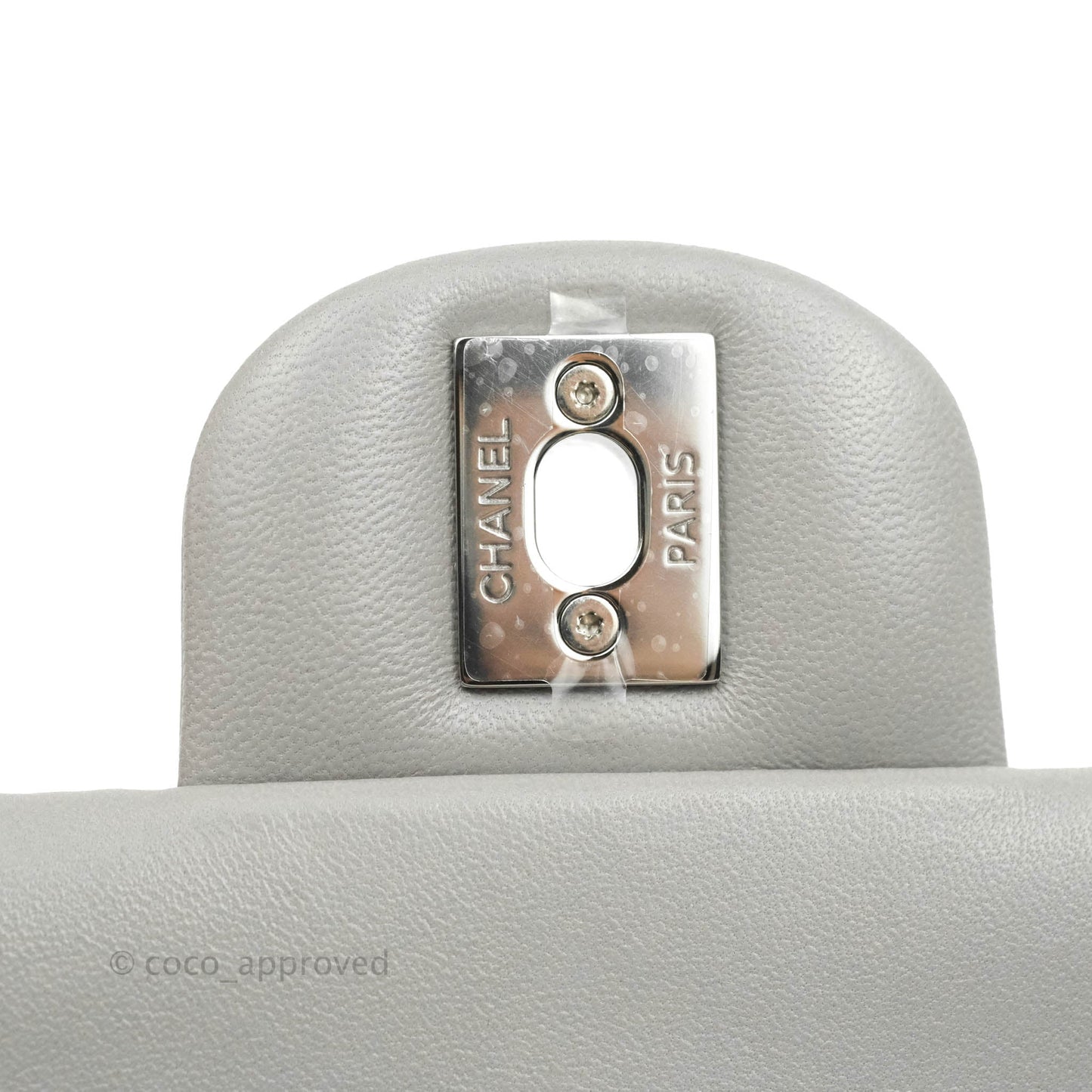 Chanel Classic Quilted Mini Rectangular Flap Grey Lambskin Silver Hardware 21B