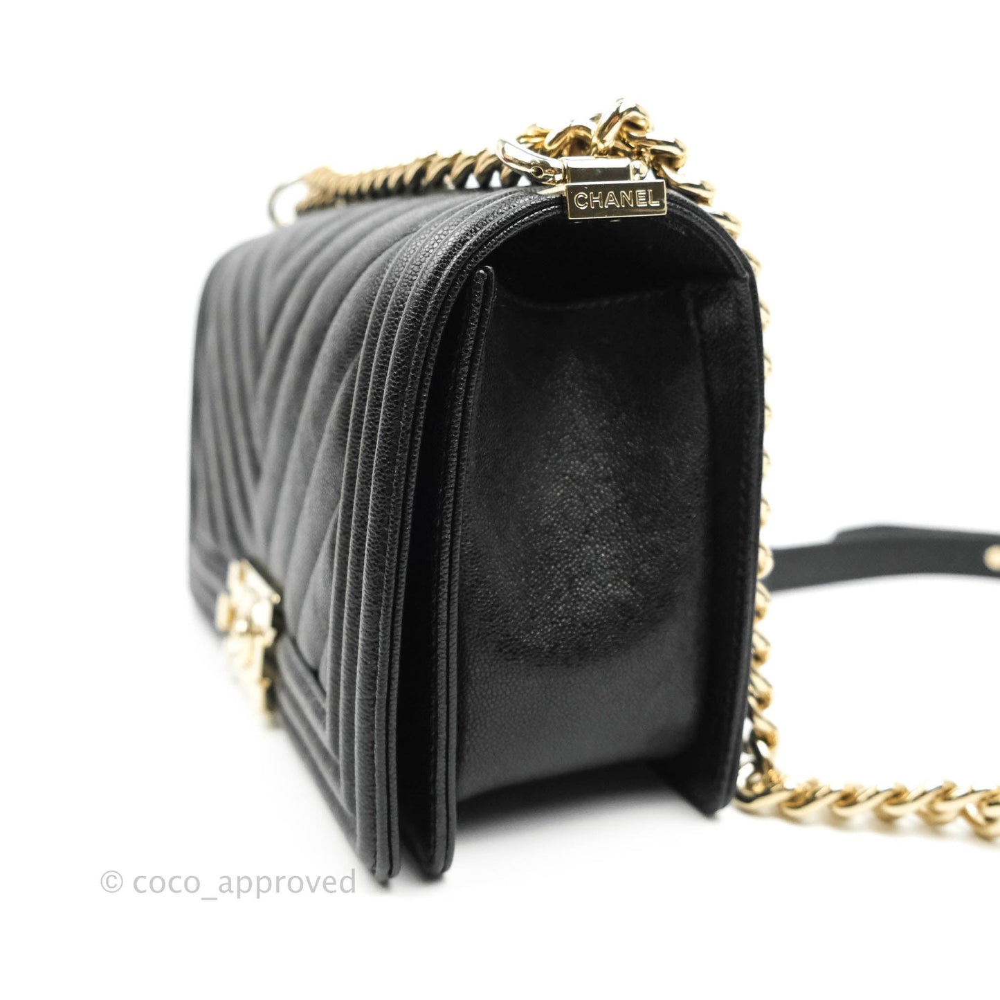 Chanel Boy Chevron Medium Black Caviar Gold Hardware