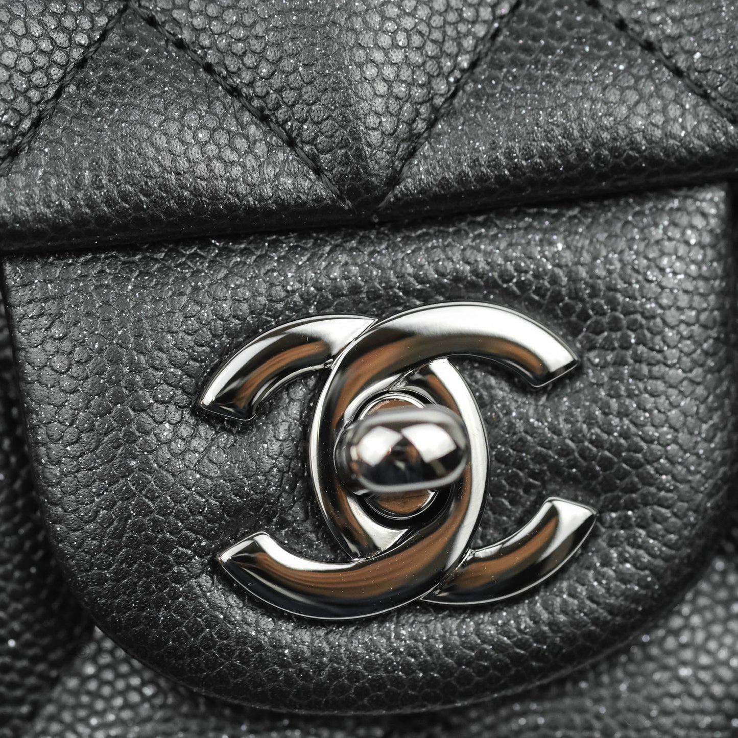 Chanel Quilted Mini Rectangular Iridescent Black Caviar Gun Metal 18C