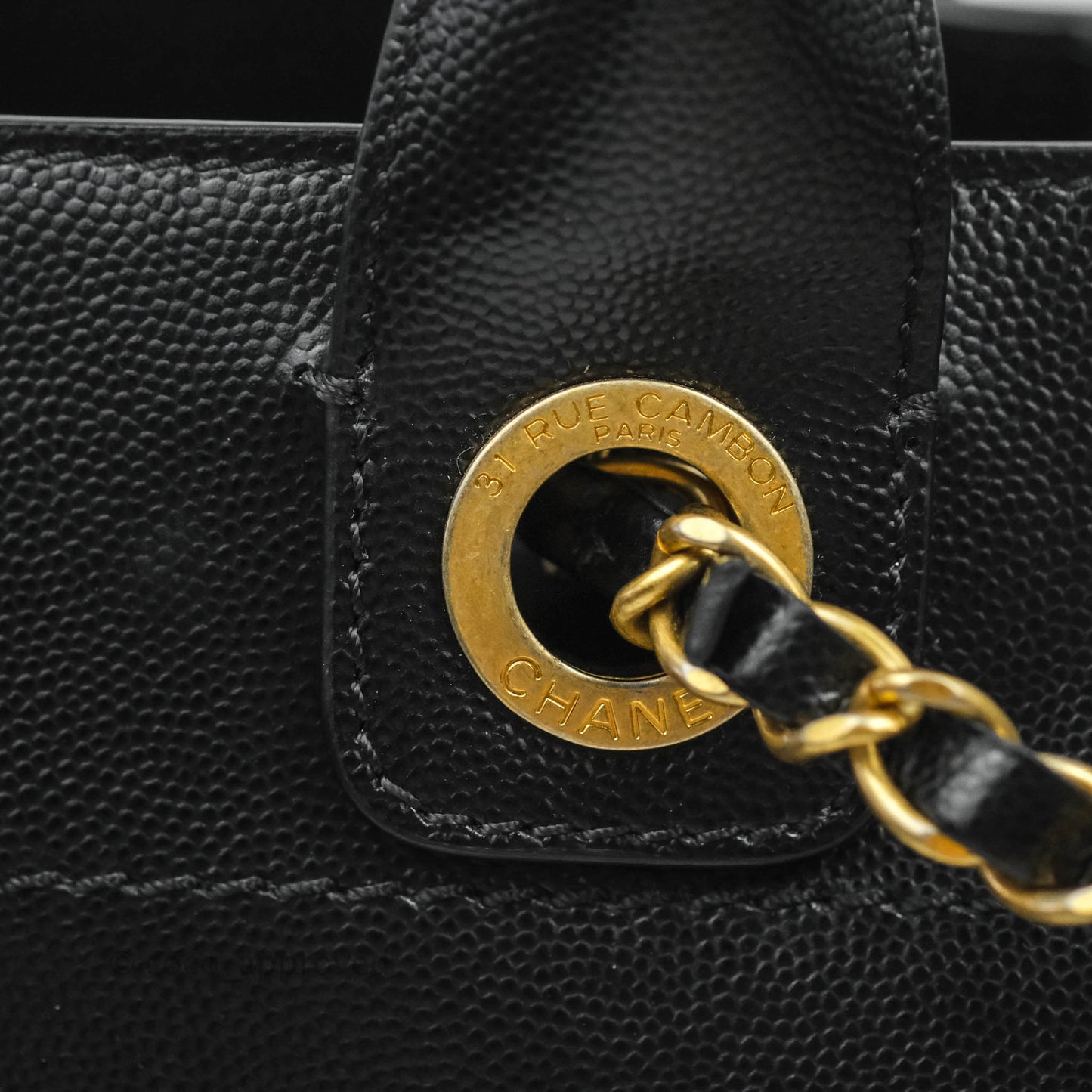 Chanel Small Studded Black Caviar Deauville Shopping Bag Aged Gold Hardware