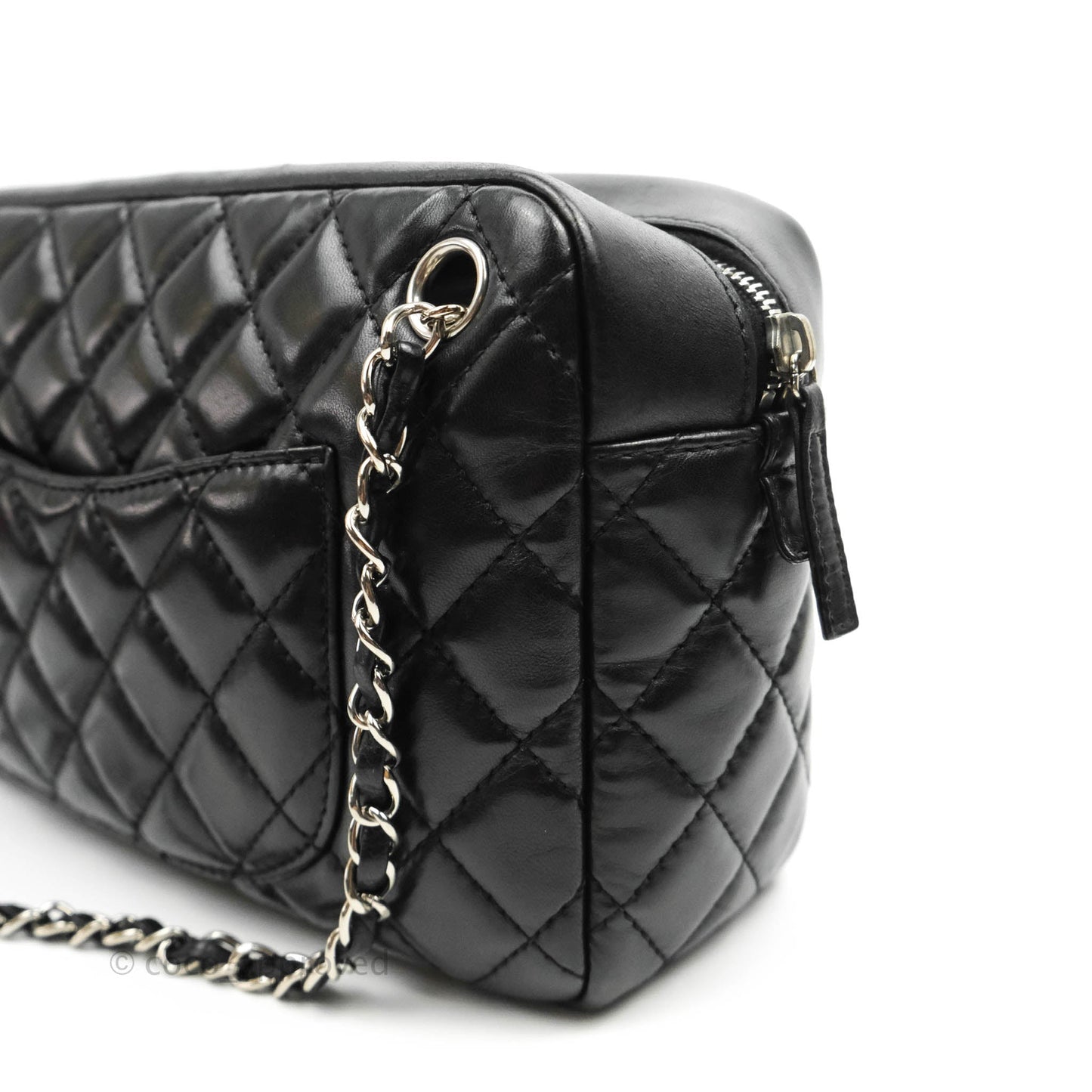 Chanel Quilted Camera Case Bag Black Lambskin Silver Hardware