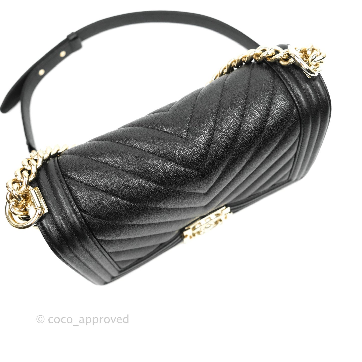 Chanel Boy Chevron Medium Black Caviar Gold Hardware