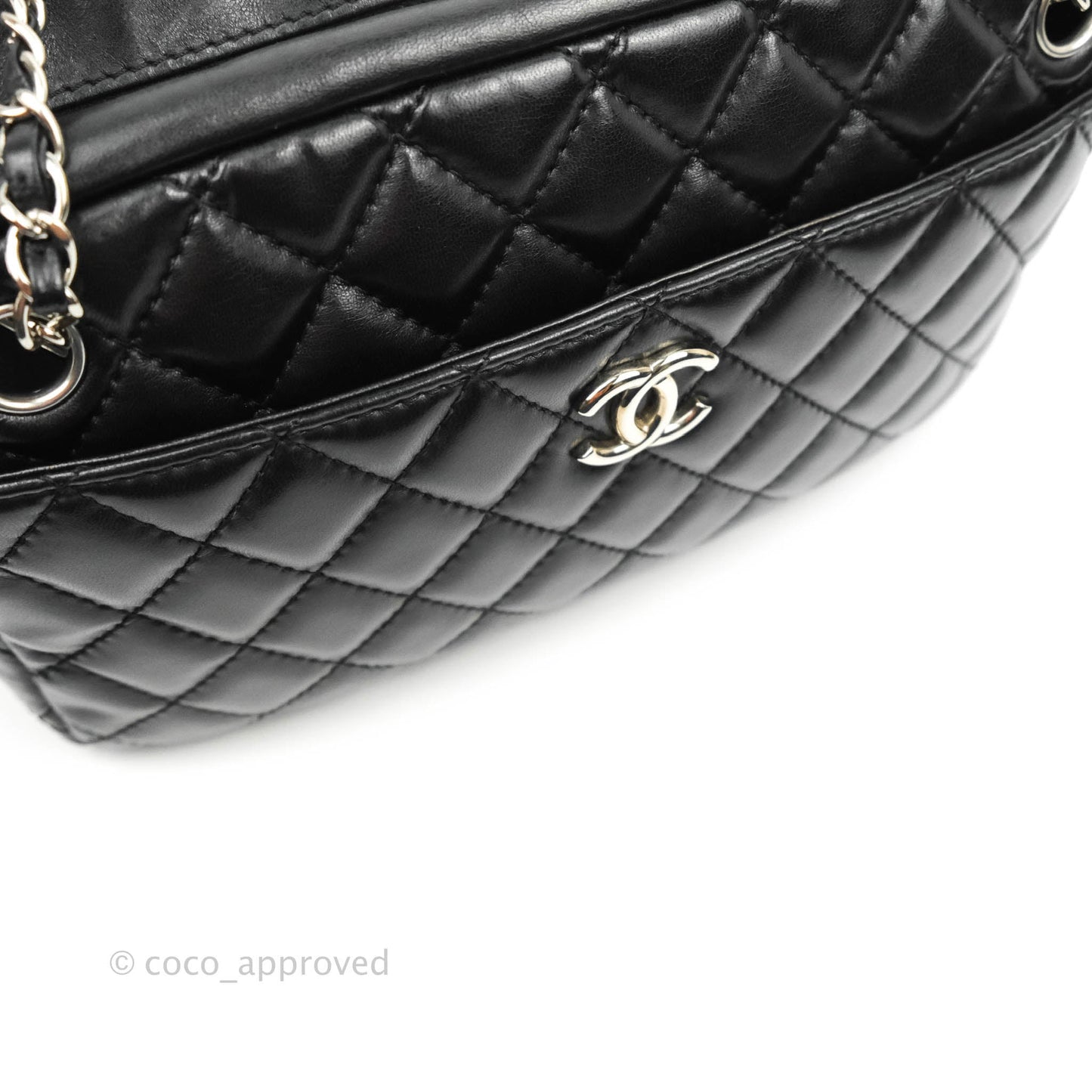 Chanel Quilted Camera Case Bag Black Lambskin Silver Hardware