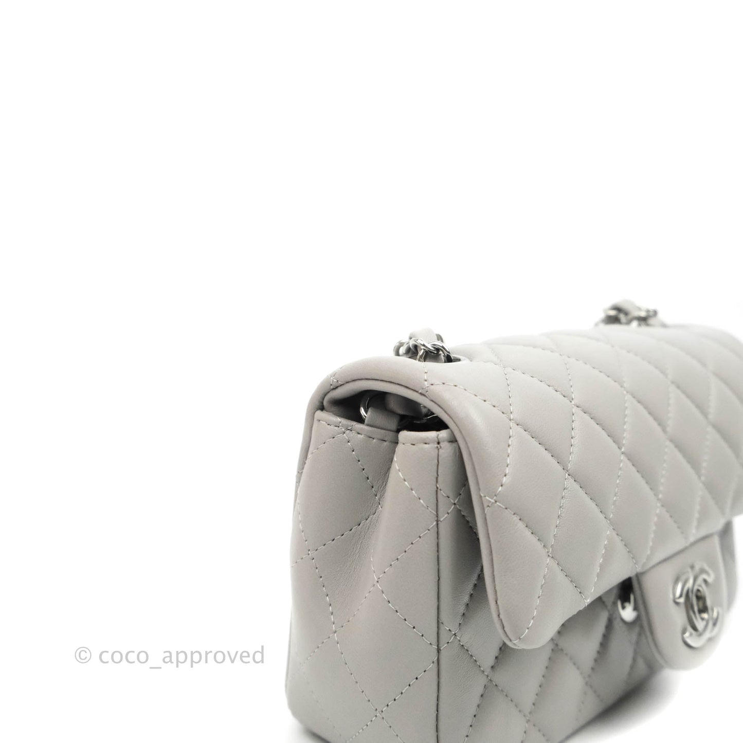 Chanel Classic Quilted Mini Rectangular Flap Grey Lambskin Silver Hardware 21B