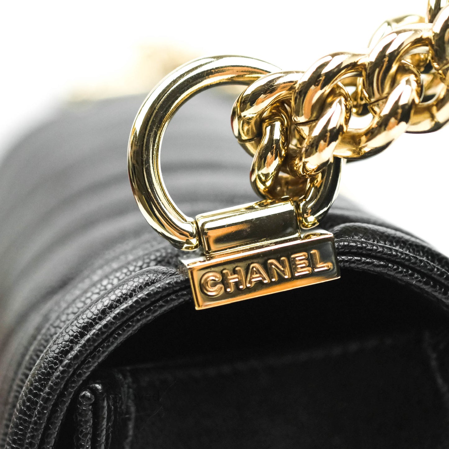 Chanel Boy Chevron Medium Black Caviar Gold Hardware