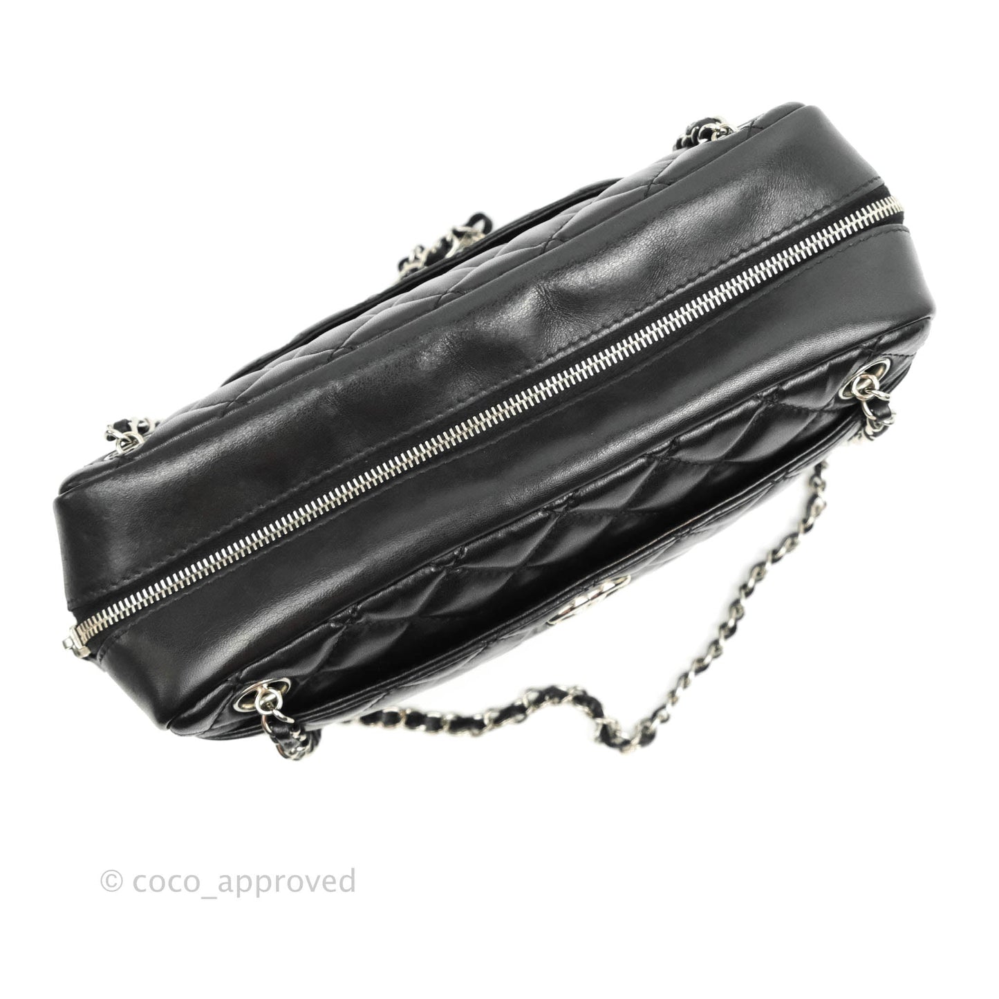 Chanel Quilted Camera Case Bag Black Lambskin Silver Hardware