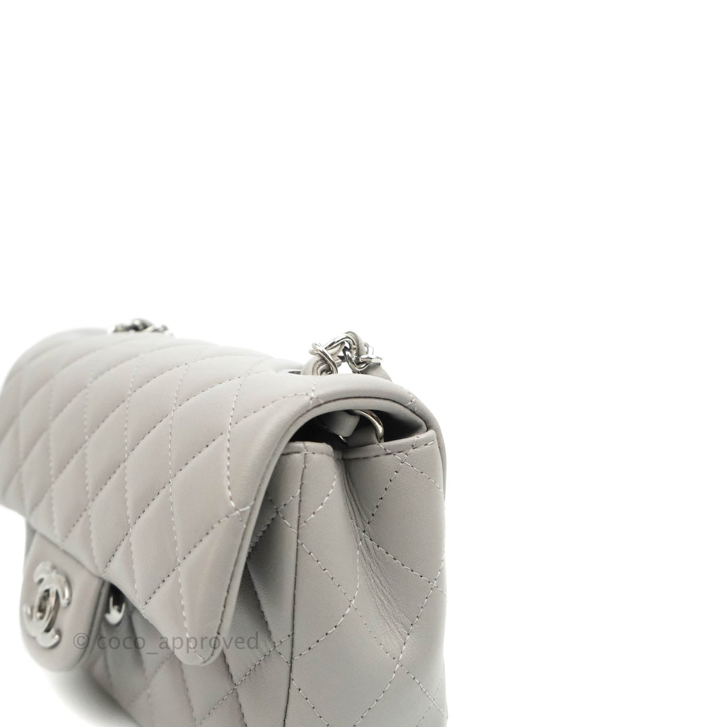 Chanel Classic Quilted Mini Rectangular Flap Grey Lambskin Silver Hardware 21B