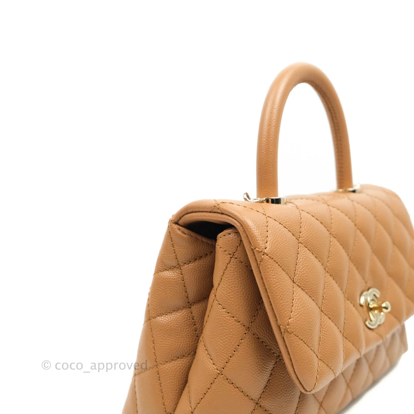 Chanel Mini (Small) Coco Handle Quilted Caramel Dark Beige Caviar Gold Hardware 21P