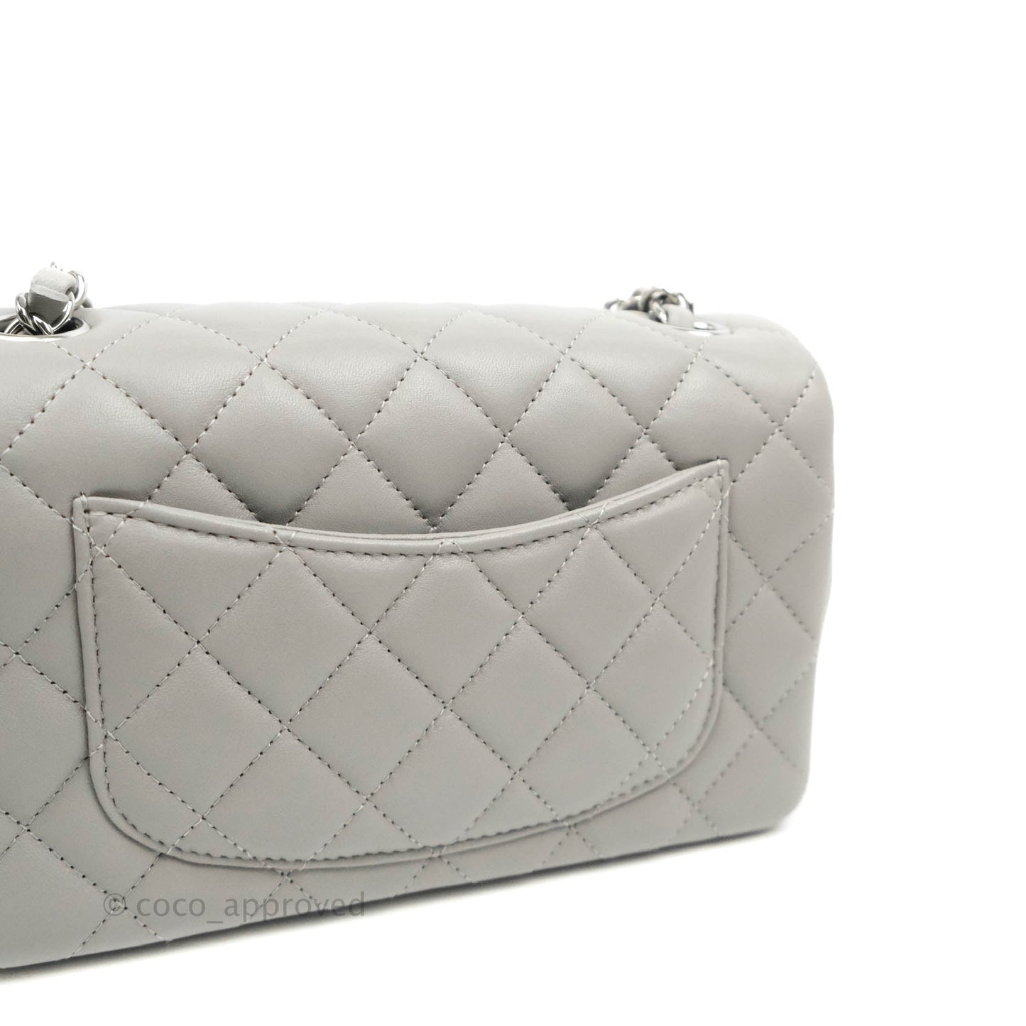 Chanel Classic Quilted Mini Rectangular Flap Grey Lambskin Silver Hardware 21B