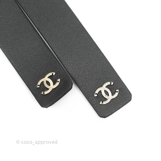 Chanel Pearl Black Leather Ribbon Belt Gold Tone 21C Size XS