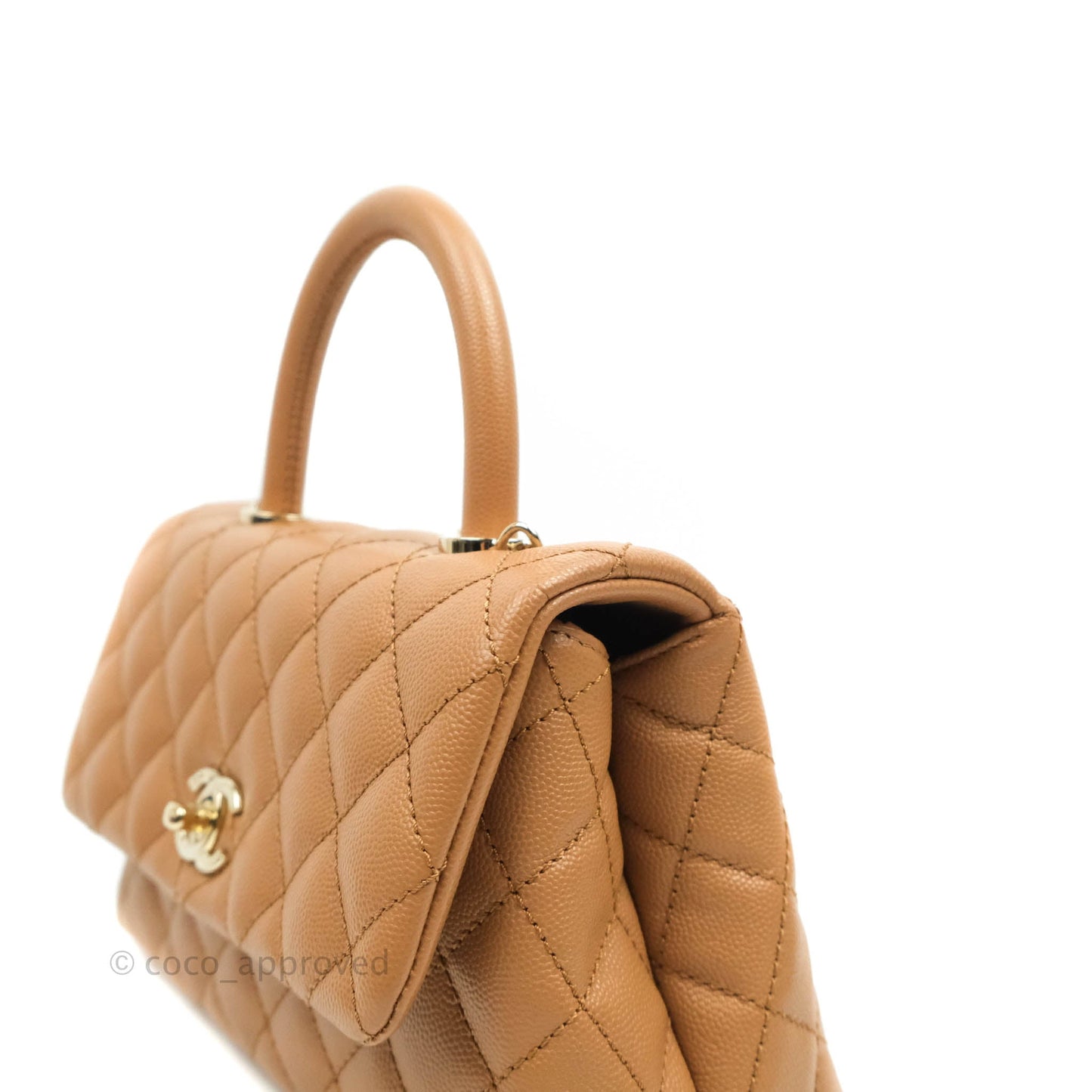 Chanel Mini (Small) Coco Handle Quilted Caramel Dark Beige Caviar Gold Hardware 21P