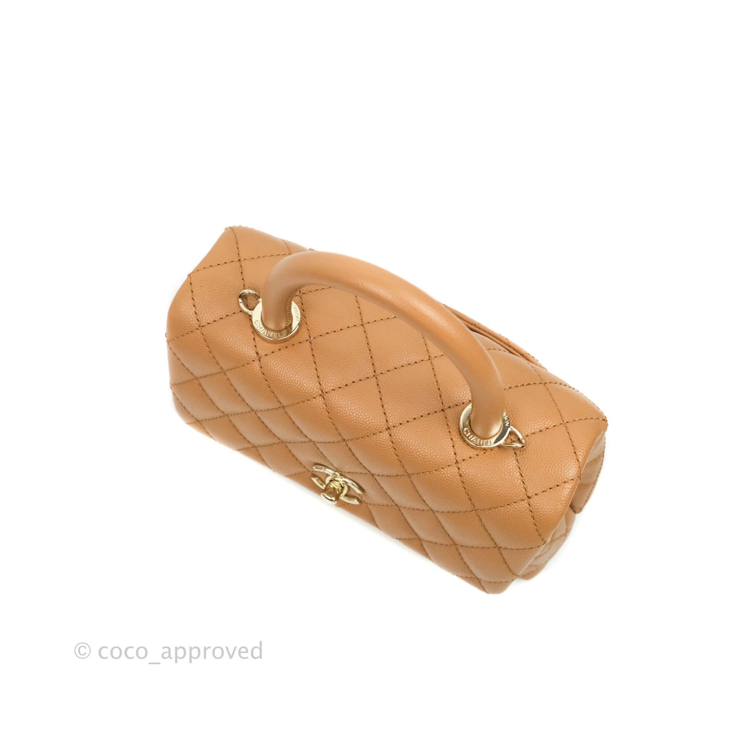 Chanel Mini (Small) Coco Handle Quilted Caramel Dark Beige Caviar Gold Hardware 21P