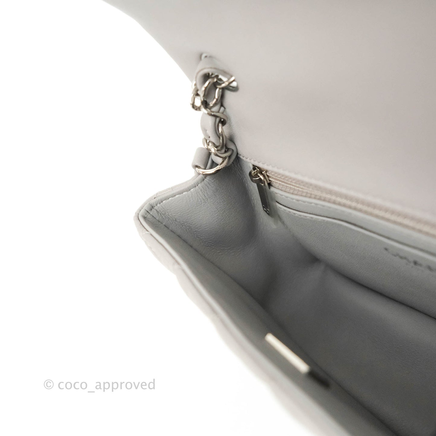 Chanel Classic Quilted Mini Rectangular Flap Grey Lambskin Silver Hardware 21B