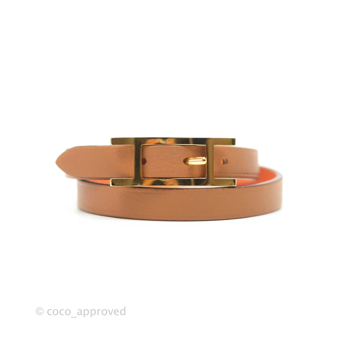 Hermès Behapi Double Tour Bracelet in Gold/Orange Swift Gold Hardware