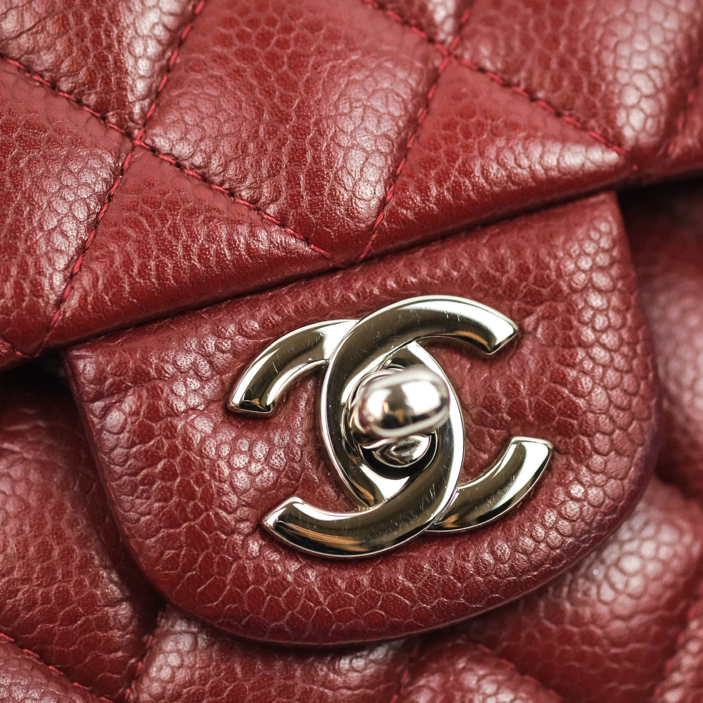 Chanel Classic M/L Medium Double Flap Red Caviar Silver Hardware