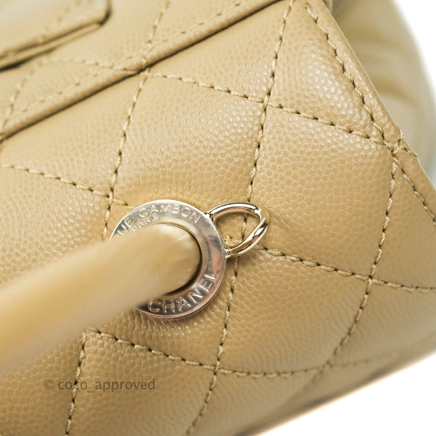 Chanel Mini (Small) Beige Coco Handle Quilted Caviar Gold Hardware Embossed Lizard Handle 21A