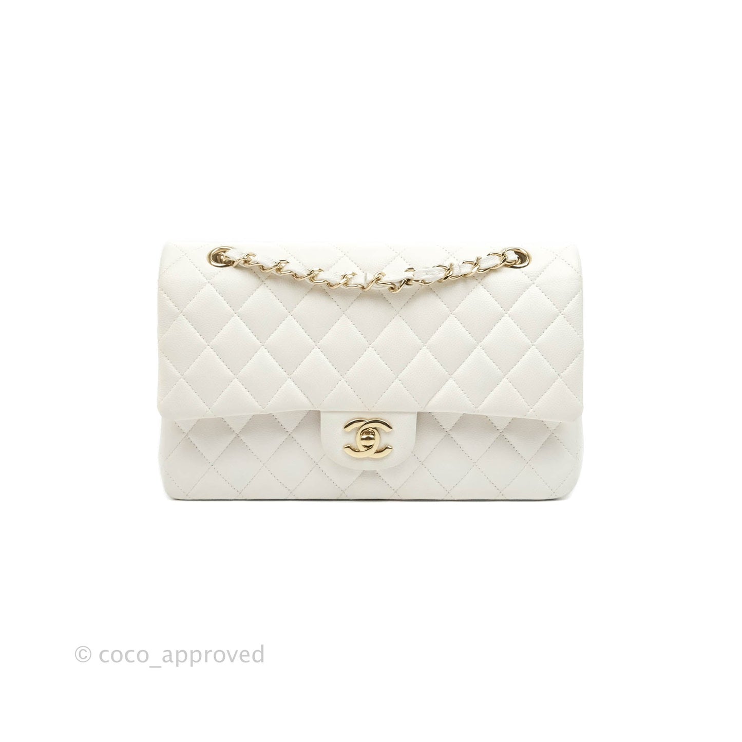 Chanel Quilted M/L Medium Double Flap White Caviar Gold Hardware